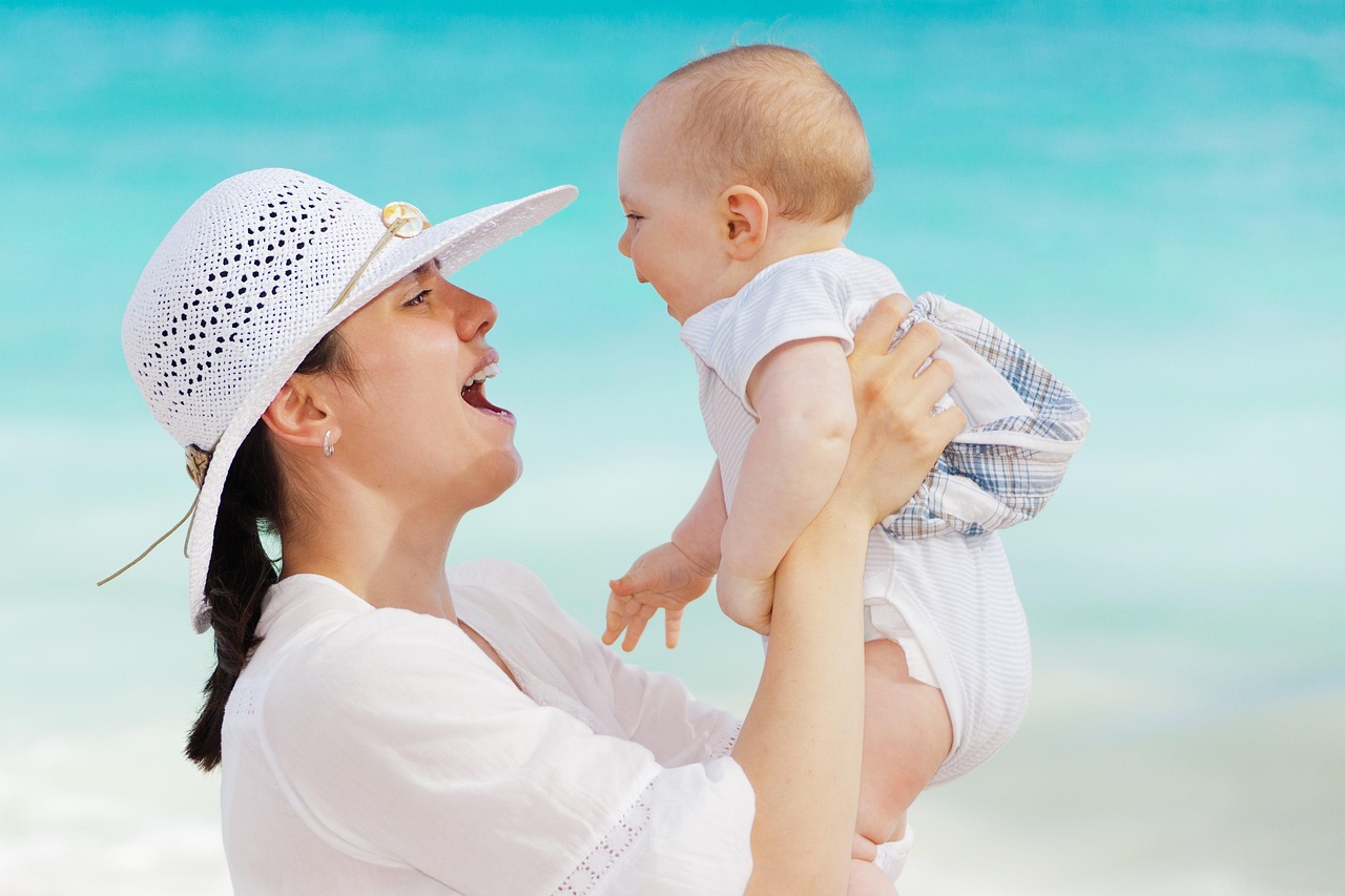 mother, baby, happy, motherhood, toddler, beach, outdoors, nature, smiling, summer, people, sea, woman, child, joy, vacation, mom